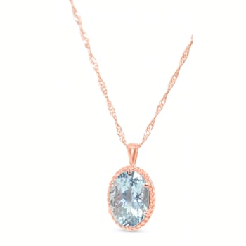 Pear Aquamarine and Cubic Zirconia 18K Rose Gold Over Sterling Silver
Pendant with chain, 6.06ctw