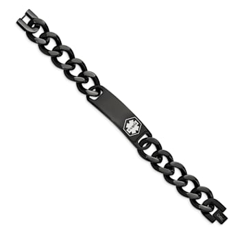 Stainless Steel Polished Black IP-plated with White Enamel 8.25-inch
Medical ID Bracelet
