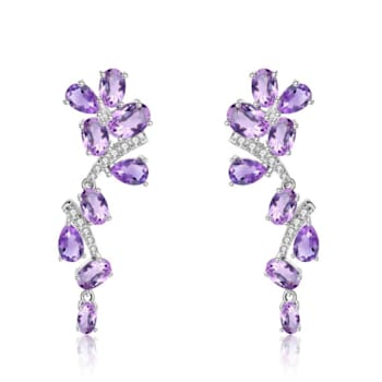 Amethyst Rhodium Over Sterling Silver Dangle Earrings