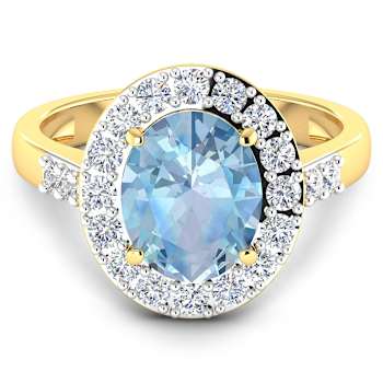 2.5ctw Blue Aquamarine and Diamond 14K Yellow Gold Halo Ring