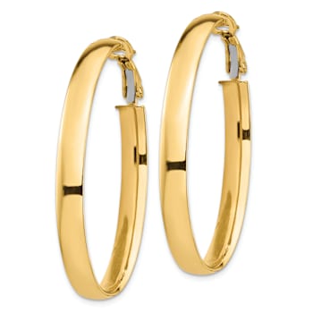 14k Yellow Gold High Polished 1 3/4" Oval Hoop Earrings