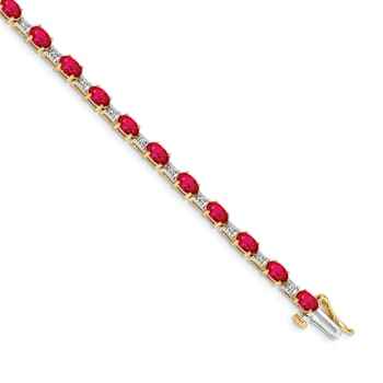 10k Yellow Gold and 10k White Gold Diamond and Ruby Bracelet
