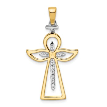 14k Yellow Gold and 14k White Gold Polished Diamond Cross Pendant