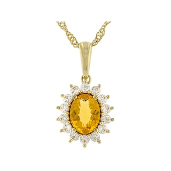 Fire Opal And White Zircon Pendant Necklace In 18K Gold Over Sterling
Silver 0.96ctw