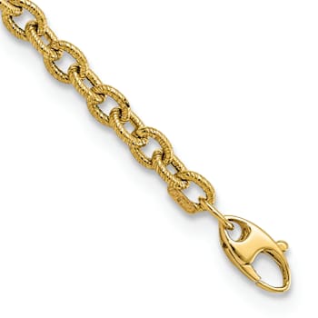 14k Yellow Gold Polished and Textured 5.02mm Cable Link Bracelet