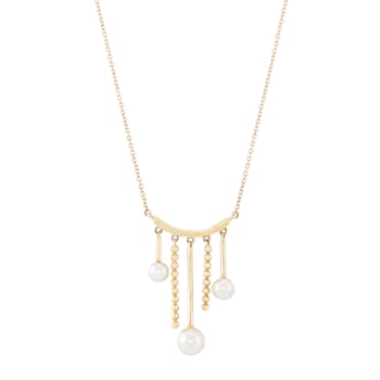 4.5-6.5mm Round White Freshwater Pearl 14K Yellow Gold Necklace