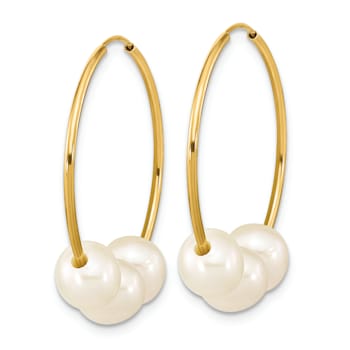 14K Yellow Gold 6-7mm Semi-round White Freshwater Cultured Pearl Hoop
Dangle Earrings