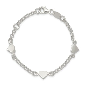 Sterling Silver Polished Hearts with 0.25-inch Extensions Children's Bracelet