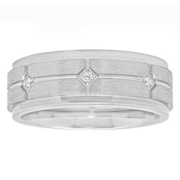 Robert Alton Men's White Diamond Step Edge 8mm Band Ring In Stainless
Steel 0.05ctw