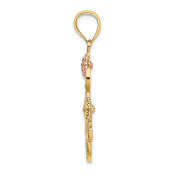 14k Tri-color Gold I LOVE YOU with Flowers Charm