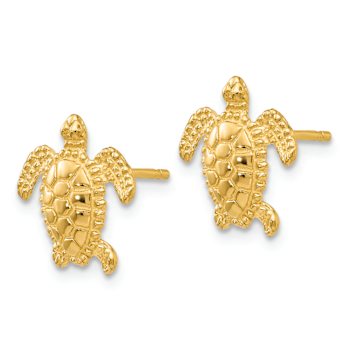 14K Yellow Gold 11mm Sea Turtle Stud Earrings