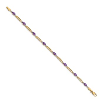 14k Yellow Gold and Rhodium Over 14k Yellow Gold Amethyst and Diamond Bracelet