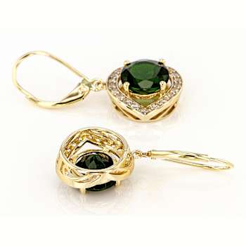 Chrome Diopside Round And White Zircon Dangle Earrings In Solid 14K
Yellow Gold 4.19ctw