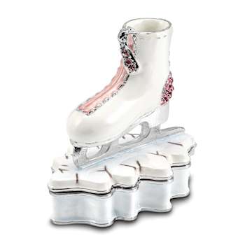 GLIDER Pink and White Ice Skate Trinket Box