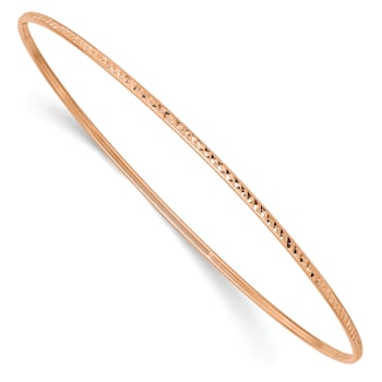 14K Rose Gold 1.5mm Diamond-cut Slip-on Bangle Bracelet