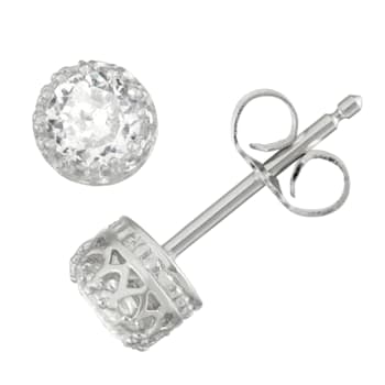 Round Lab Created White Sapphire Sterling Silver Childrens Stud Earrings 0.54ctw