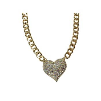 AB Crystal Gold Tone Center Heart Pendant Necklace.