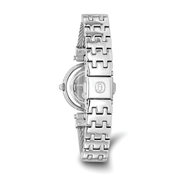 Charles Hubert Chrome Finish MOP Dial Stainless Steel Wire Bangle Watch