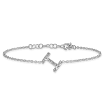 Rhodium Over 14k White Gold Diamond Sideways Letter I Bracelet