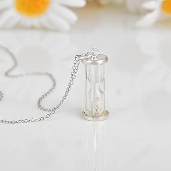 Diamond Rhodium Over Sterling Silver Hourglass Sand Timer Pendant