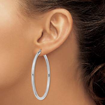 Rhodium Over 14k White Gold Polished 2 3/16" Tube Hoop Earrings