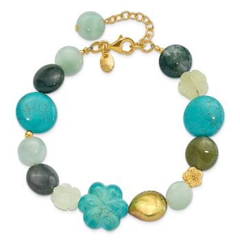 14K Yellow Gold Over Sterling Silver Amazonite, Jasper, Jade, Magnesite
1-inch Extension Bracelet