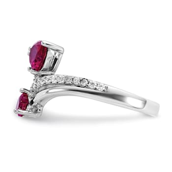 Rhodium Over Sterling Silver Polished Lab Created Ruby and Cubic
Zirconia Hearts Ring