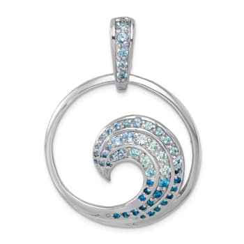 Rhodium Over Sterling Silver Polished Cubic Zirconia Wave Pendant