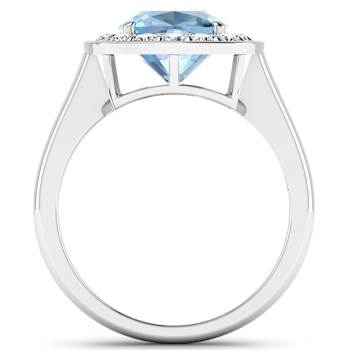 1.96ctw Blue Aquamarine and Diamond 14K White Gold Halo Ring