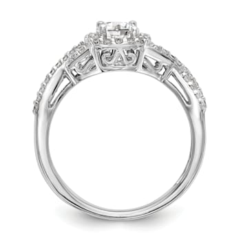 Rhodium Over 14K White Gold Lab Grown Diamond Halo Engagement Ring 0.778ctw