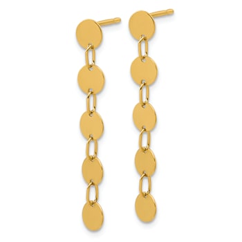 14K Yellow Gold Polished Circle Disk Dangle Post Earrings