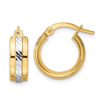14k Two-tone Diamond-Cut 5/8" Hoop Earrings