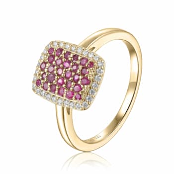 Ruby and Moissanite 14K Yellow Gold Over Sterling Silver Rectangle
Cluster Ring