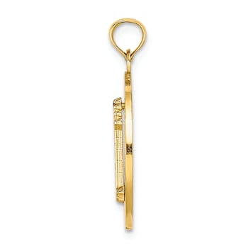 14k Yellow Gold Textured Hilton Head Island with Enameled Lighthouse in
Circle Charm