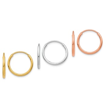 14k Yellow Gold, 14k White Gold and 14k Rose Gold 9/16" Endless
Hoop Earring Set