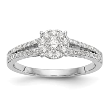 Rhodium Over 14K White Gold Lab Grown Diamond Cluster Engagement Ring 0.475ctw