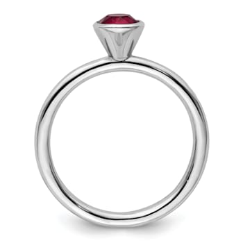 Sterling Silver Stackable Expressions High 5mm Red Crystal Ring