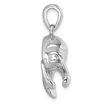 Rhodium Over Sterling Silver Medium Manatee Pendant
