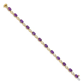 14K Two-tone Gold with Rhodium Over 14k Yellow Gold Amethyst and Diamond Bracelet