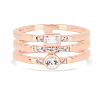 White Sapphire Stacked Ring 14K Rose Gold Over Sterling Silver Multi
Shape Ring