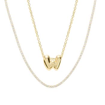 CZ Initial W Tennis Necklace And Pendant Set In 14K Gold Over Brass 4.05ctw