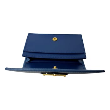 Prada Blue Vitello Move Leather Triangle Logo Card Case Wallet