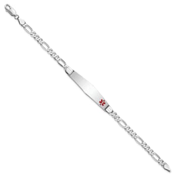 Rhodium Over 14k White Gold Medical Soft Diamond Shape Red Enamel Figaro
Link ID Bracelet
