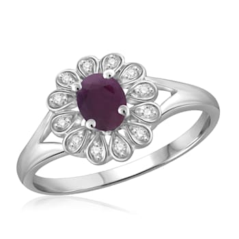 Red Ruby with White Diamond Accent Rhodium Over Sterling Silver Ring 0.44ctw