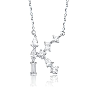 Initial K Mixed Cut CZ Pendant Necklace In Sterling Silver 18 Inch