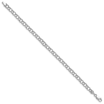 Rhodium Over 10k White Gold 5mm Double Link Charm Bracelet