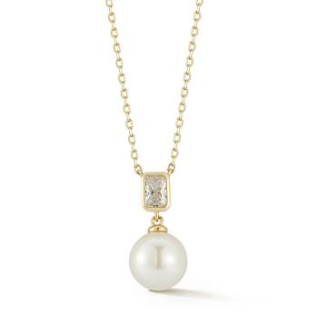 Rachel Zoe Freshwater Pearl and CZ Pendant Necklace in 14K Gold Over
Sterling Silver