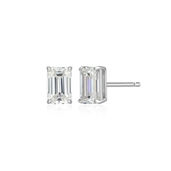 Emerald Cut Moissanite Platineve Stud Earrings 1.16ctw DEW