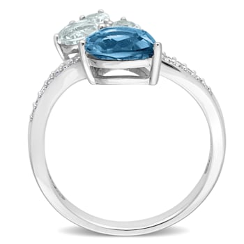 1.97ctw London Blue Topaz, Aquamarine And Diamond 14k White Gold Ring