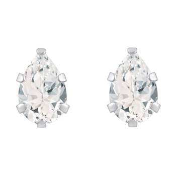 6x4mm Pear Shape White Topaz Rhodium Over 10k White Gold Stud Earrings